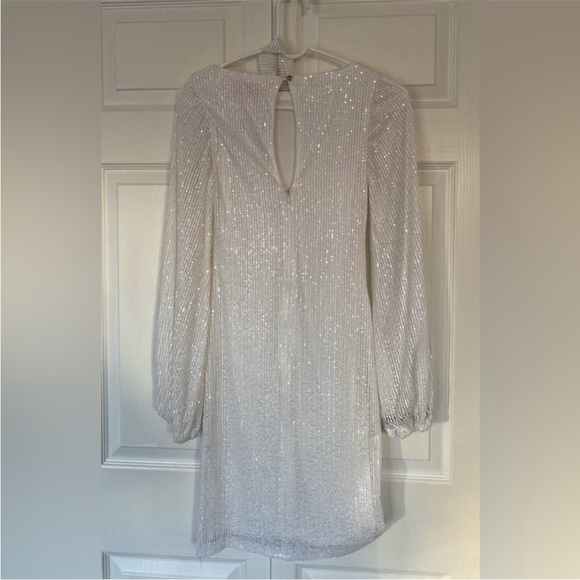 Club L London White Sequin Long Sleeve Mini Dress Size 8 - Picture 7 of 16